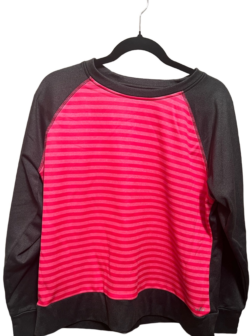 bcg Hot Pink Striped Raglan Sweatshirt with gray Sleeves
